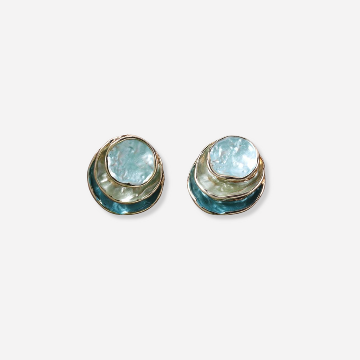 Ocean Hand-Painted Layered Round Earrings