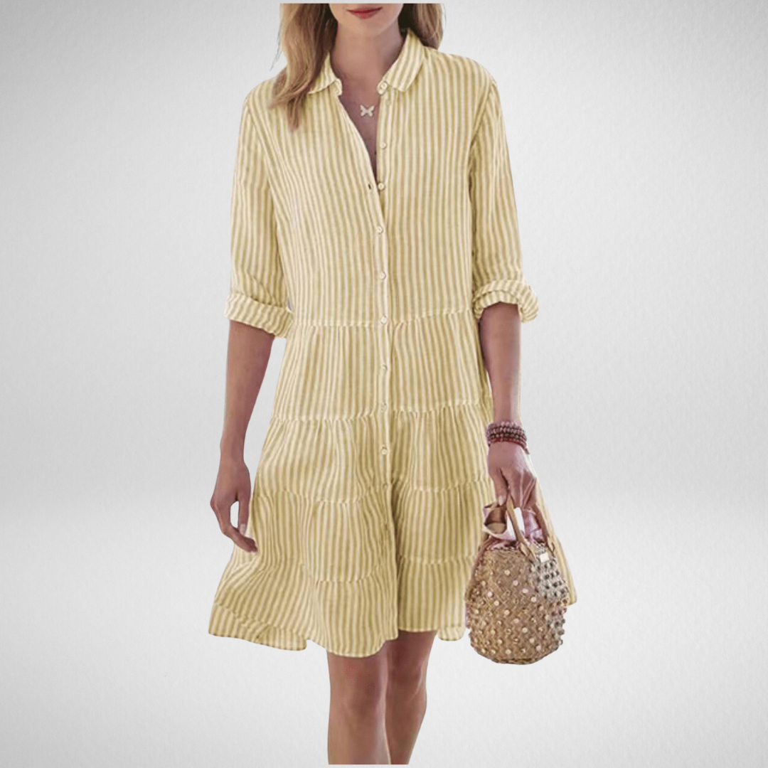 Elara – Coastal Stripe Shirt Dress