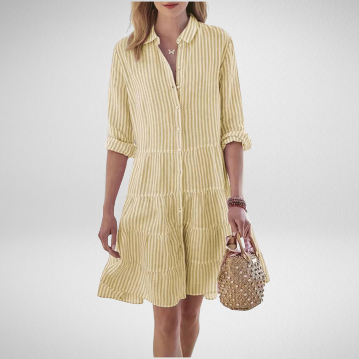 Elara – Coastal Stripe Shirt Dress