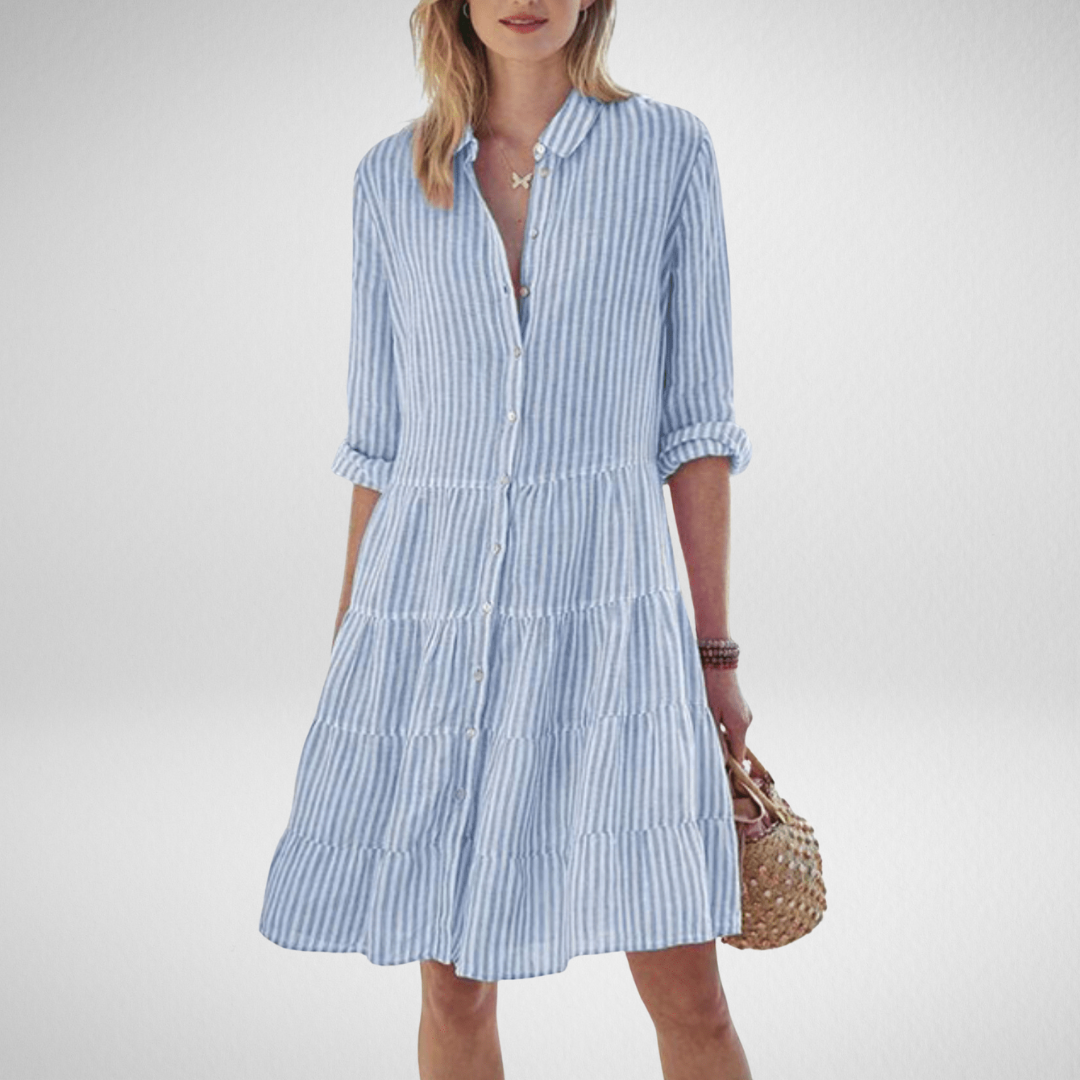 Elara – Coastal Stripe Shirt Dress