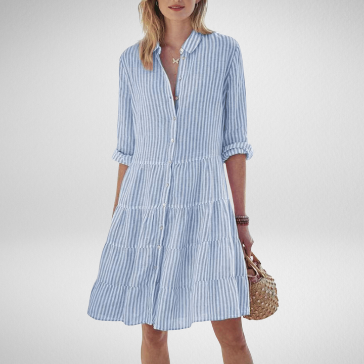 Elara – Coastal Stripe Shirt Dress